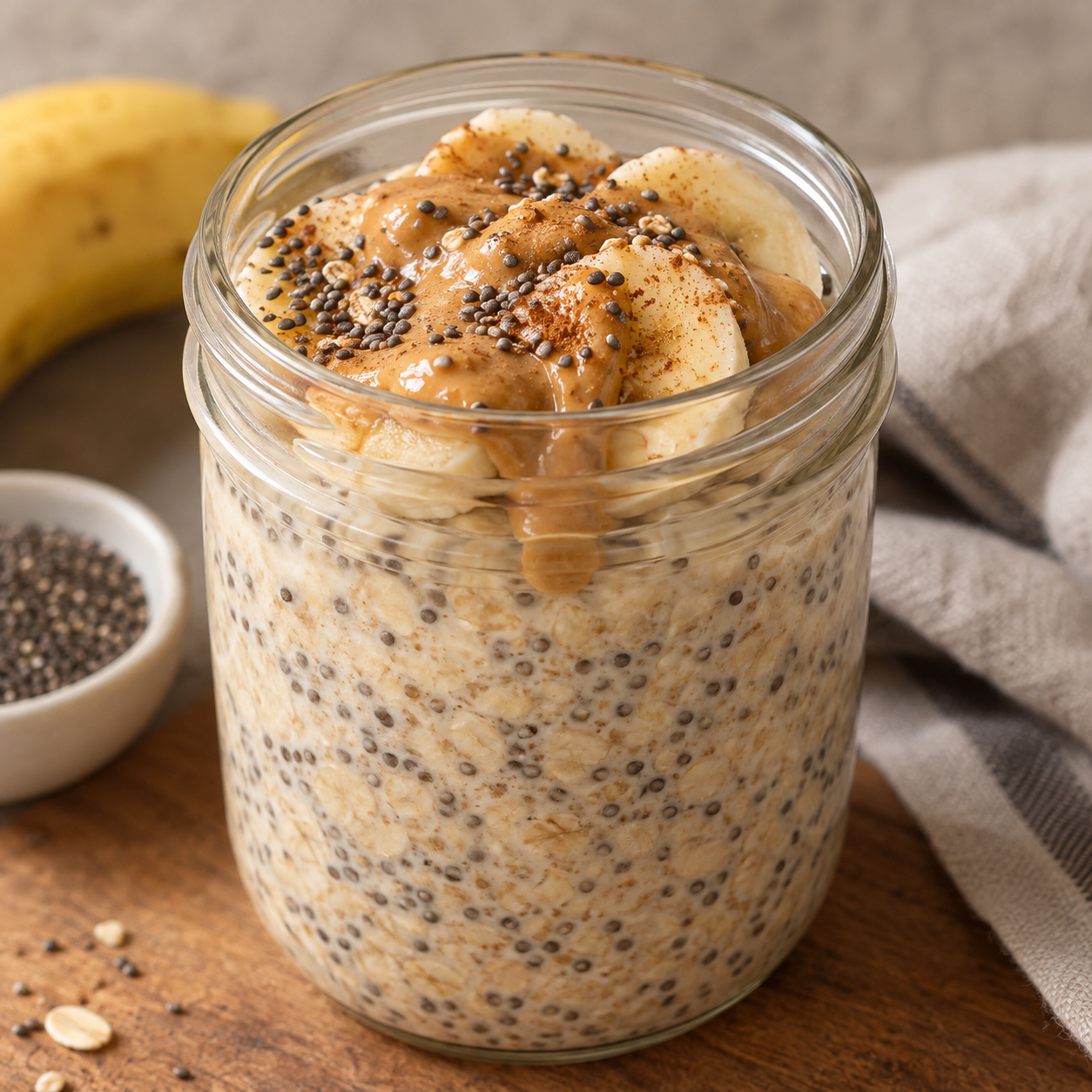 Banana, Chia Seeds & Peanut Butter Overnight Oats from Crumsy Cookies, Bangkok